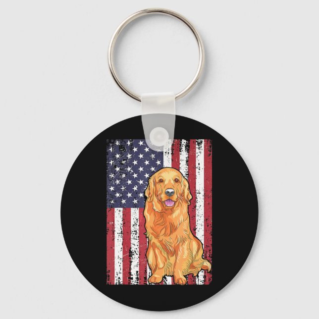 Llavero American Flag Golden Retriever Patriotic Dog T Shi (Anverso)