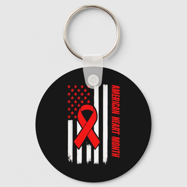 Llavero American Heart Disease Awareness Month Ribbon Red  (Anverso)