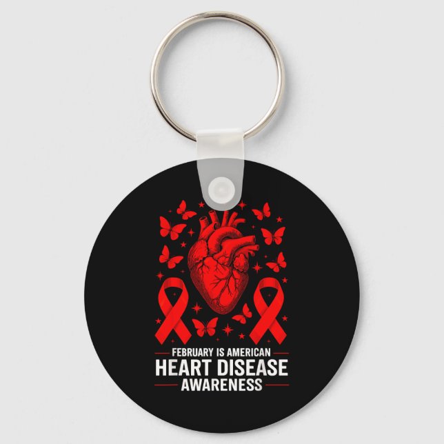 Llavero American Heart Disease Awareness Month Ribbon Red  (Anverso)
