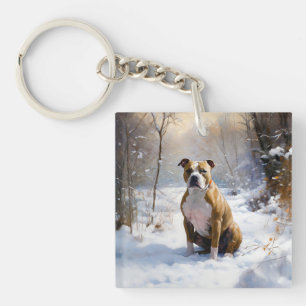 Llavero American Staffordshire Deja que nieve Navidad