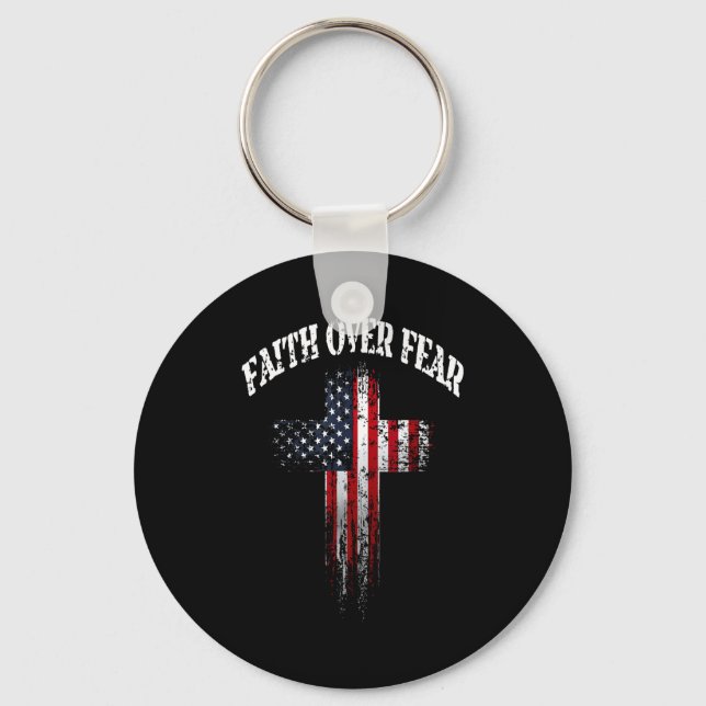 Llavero American Usa Flag Christian Cross Faith Over Fear  (Anverso)