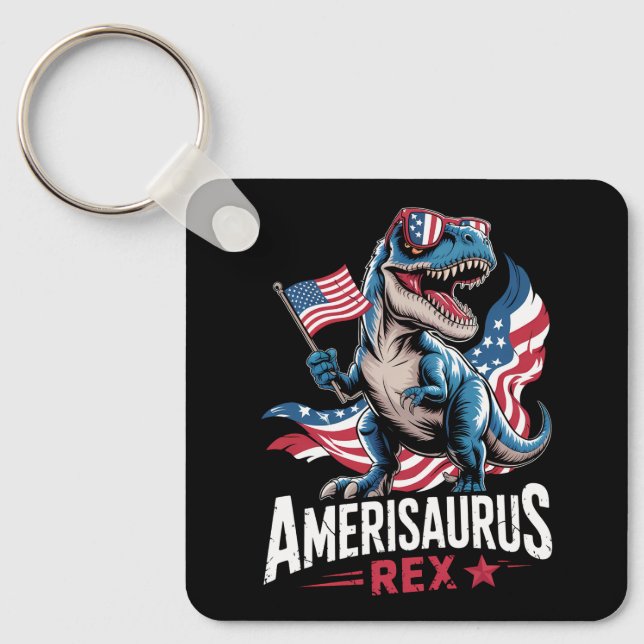 Llavero Amerisaurus T Rex Dinosaurio 4 De Julio Estadounid (Anverso)
