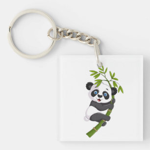 Llavero Amigo de bambú Feliz pequeño panda columpiándose e