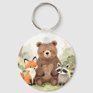 Llavero Amigos del bosque lindos oso zorro mapache acuarel