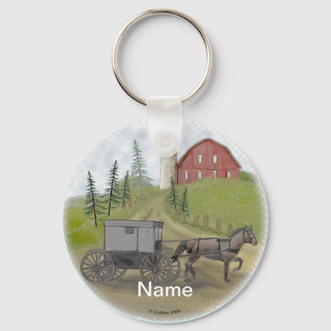 Llavero Amish Buggy Visitando (Anverso)