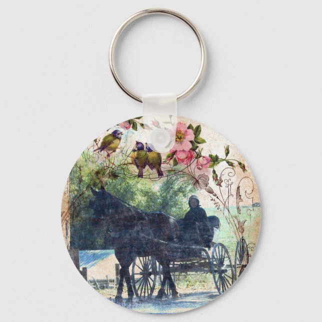 Llavero Amish Horse and Buggy Birdie Textura (Anverso)