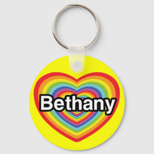 Llavero Amo a Bethany: corazón de arco iris