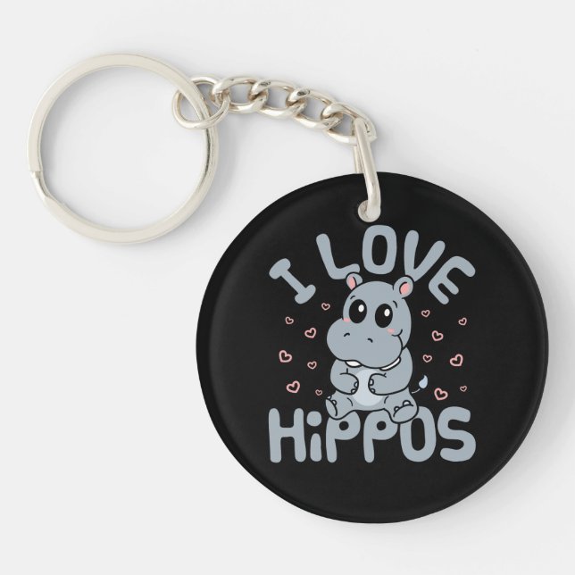 Llavero Amo a Hippos Cute Hippopótamo Lover (Frente)