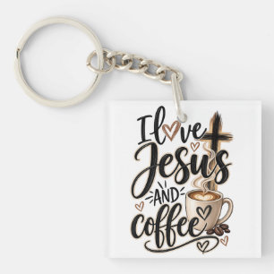 Llavero Amo a Jesús y el café