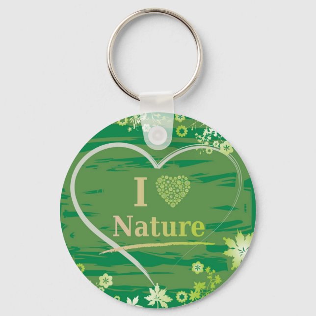 Llavero Amo a la Naturaleza Corazón texto y flores - Verde (Anverso)