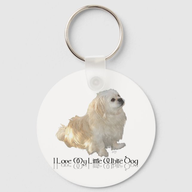 Llavero Amo a mi pequeño perro blanco - Pekingese ! (Anverso)