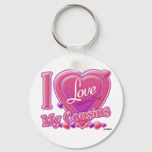 Llavero Amo a mis primos rosados/púrpura - corazón