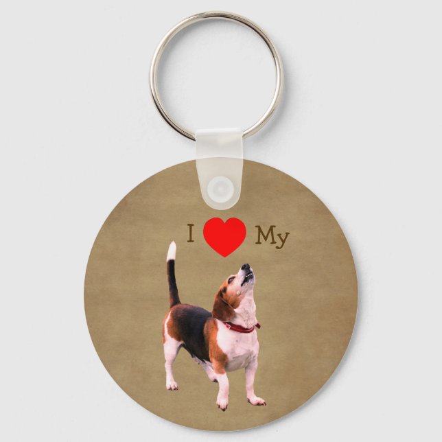 Llavero Amo corazón a mi perro Beagle (Anverso)