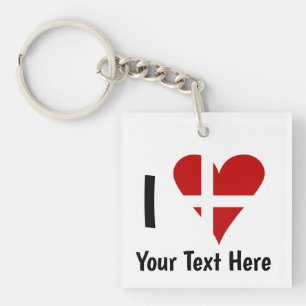 Llavero Amo (Corazón Bandera Danesa) Texto Personalizado