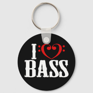 Llavero Amo el bajo, con el corazón del clef bajo