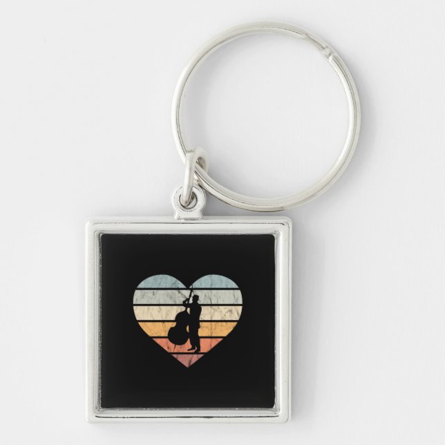 Llavero Amo el corazón retro del contrabajo (Frente)