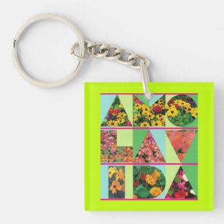 Llavero AMO LA VIDA Blue Green Floral Lime Rim