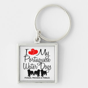 Llavero Amo Mi Cadena De Tres Perros De Agua Portugueses