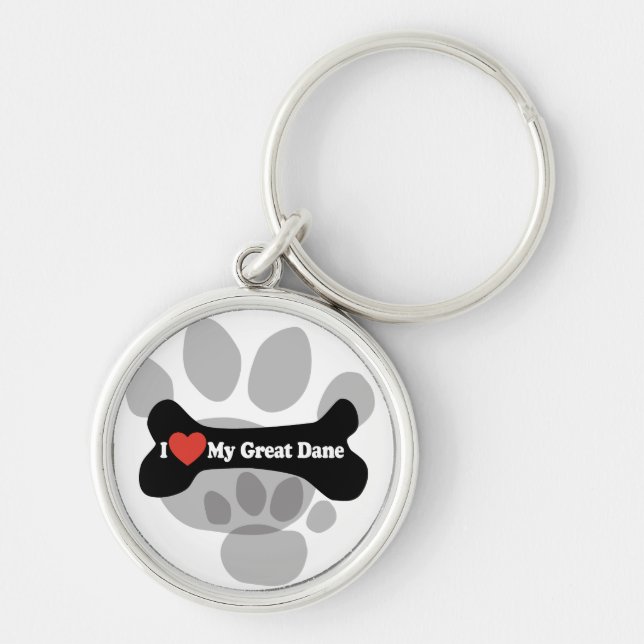 Llavero Amo mi great dane - hueso de perro (Frente)