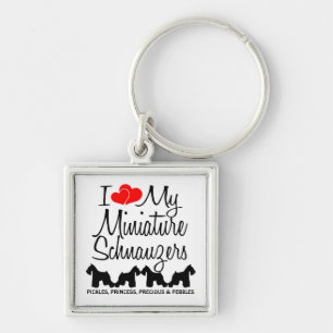 Llavero Amo Mi Keychain de cuatro Schnauzers en miniatura