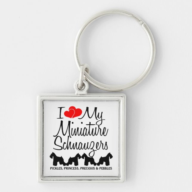 Llavero Amo Mi Keychain de cuatro Schnauzers en miniatura (Frente)