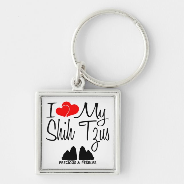 Llavero Amo Mi Keychain De Dos Perros Shih Tzu (Frente)