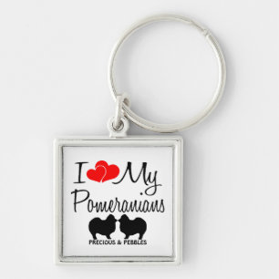 Llavero Amo Mi Keychain Personalizado De Dos Pomeranianos