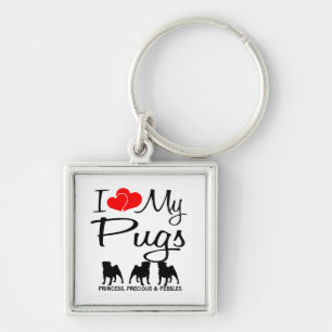 Llavero Amo Mi Keychain Personalizado De Tres Pugs