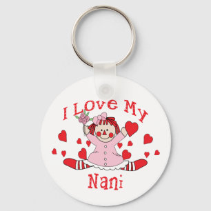 Llavero Amo mi muñeca y corazones de trapo de Nani