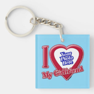 Llavero Amo Mi Novia Foto Corazón Rojo Turquesa