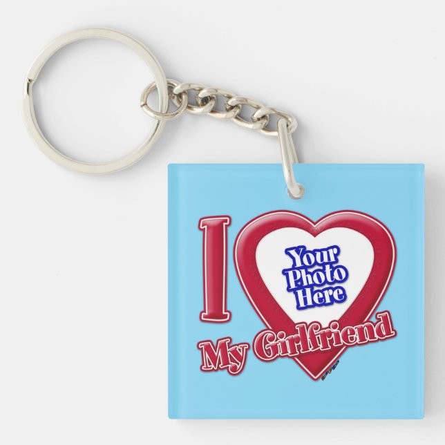 Llavero Amo Mi Novia Foto Corazón Rojo Turquesa (Frente)