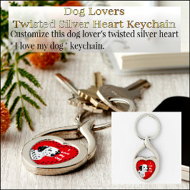 Llavero Amo Mi Perro Plata Twisted Heart Keychain