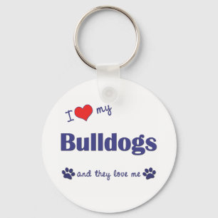Llavero Amo mis bulldoges (los perros múltiples)