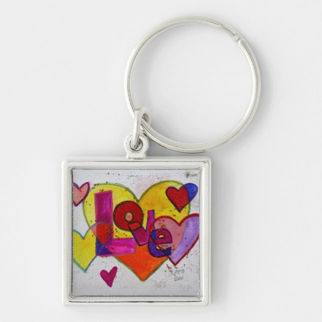 Llavero Amo Parchwork Corazones Purpurina Pintar Keychain (Frente)