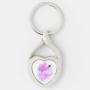 Llavero Amo Viaje Avión Corazón Keyring