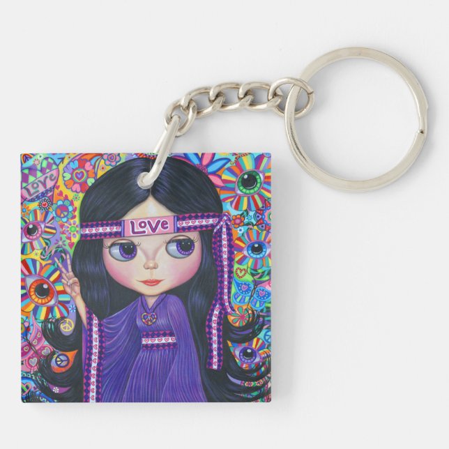 Llavero Amor Cabeza Hippie Chica Doll Purple Psicodelic (Atrás)
