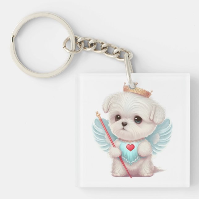 Llavero Amor celestial: Perro maltés Ángel lindo (Frente)