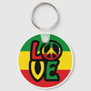 Llavero AMOR con símbolo de paz, estilo reggae