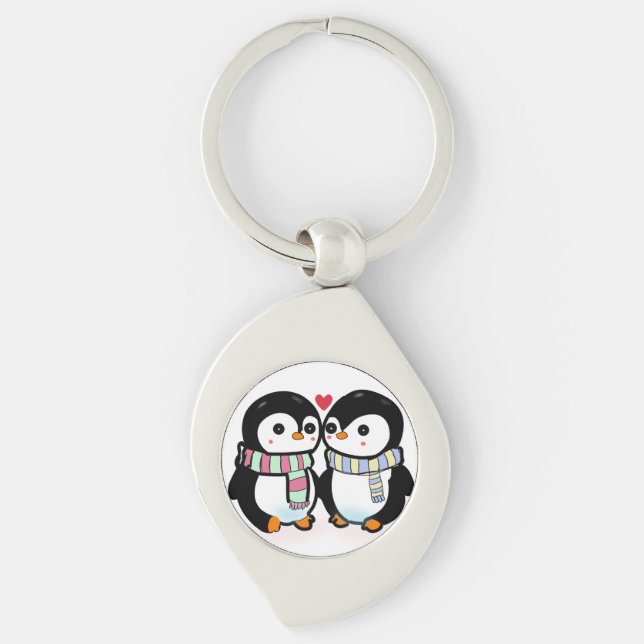 Llavero Amor de pingüino de invierno personalizado (Anverso)