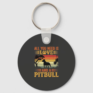 Llavero Amor de Pitbull Atardecer Retro Perro