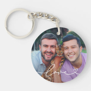 Llavero Amor en escritura blanca con foto personalizada de