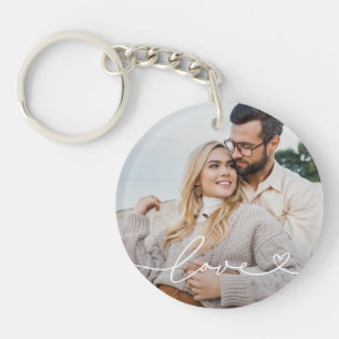Llavero Amor en letra cursiva con foto personalizada y cor