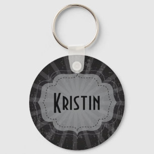 Llavero Amor Negro, Gris Stripe Personalizado Nombre Keych