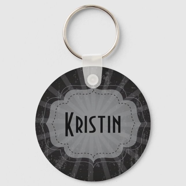 Llavero Amor Negro, Gris Stripe Personalizado Nombre Keych (Anverso)