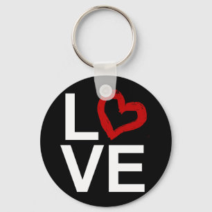 Llavero AMOR, negro y blanco con corazón rojo esbozado