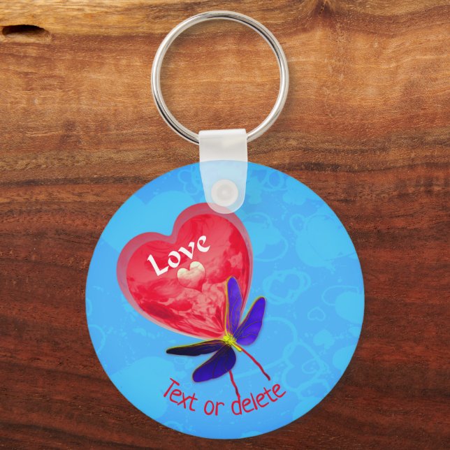 Llavero Amor Red Heart Dragonfly Personalizado (Anverso)