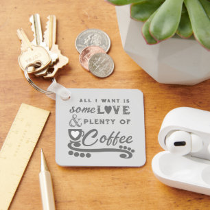 Llavero Amor y café añaden iniciales gris