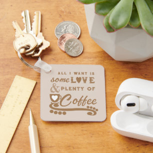 Llavero Amor y café añaden iniciales marrón