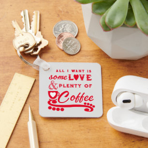 Llavero Amor y café añaden iniciales rojo
