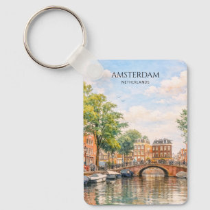 Llavero Ámsterdam Países Bajos Canal Ciudad Colorida   Via